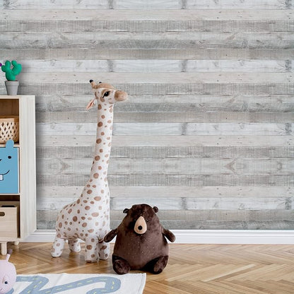 Wenmer Grey Wood Shiplap Peel and Stick Wallpaper - 17.71" x 1181" Self-Adhesive Wood Plank Wallpaper for Cabinets, Kitchen Shelves, Drawers, Doors