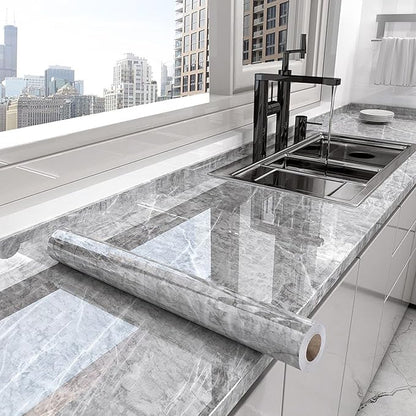 Yancorp 32.8ft Dark Gray Contact Paper Peel and Stick Wallpaper Marble Removable Wallpaper Pull and Stick Countertops Self-Adhesive Backsplash for Cabinets