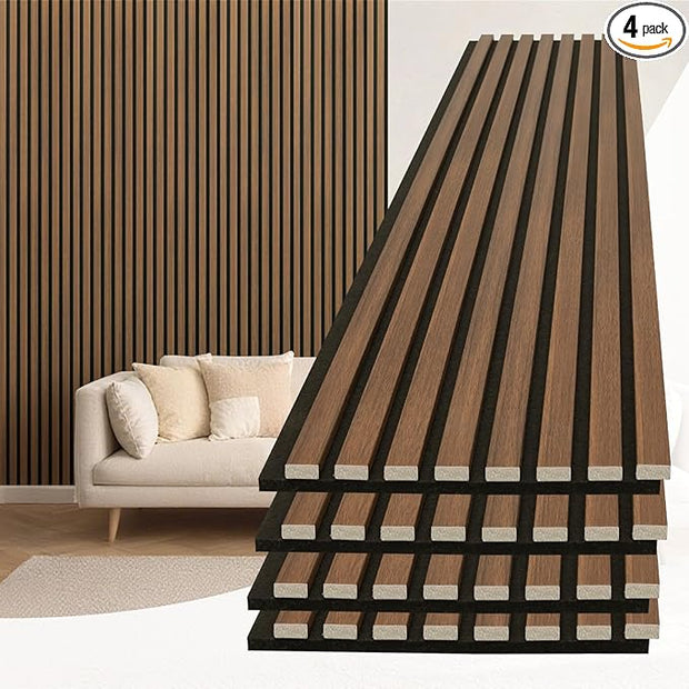 Art3d 4-Piece 94 x 12.6 Inch Acoustic Lightweight Slat Wall Panel - Waterproof Wood Textured Wainscoting Panel of 33 Sq.Ft for Bedroom, Home Theater Office Accent Wall, Walnut