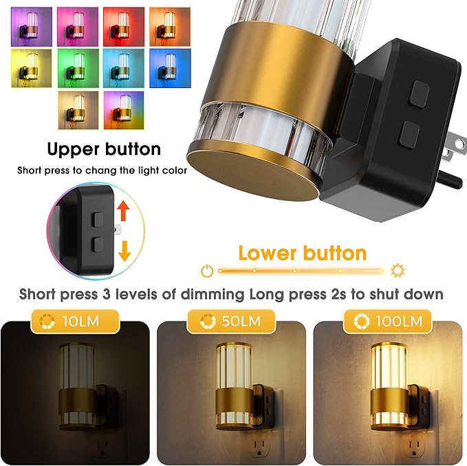 L LOHAS LED Night Light, Night Lights Plug into Wall, 10-Color RGB Change Nightlights,10/50/100LM Adjustable Automatic Nightlights Plug in with Dusk to Dawn Sensor for Room Bathroom Hallway