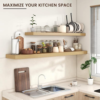 Floating Shelves for Wall 72"W x 11.6"D x 2"H, Long Engineered Wood Wall Shelves with Invisible Brackets for Living Room Bedroom Bathroom Office Kitchen Decor and Storage, Oak Finish, Set of 1