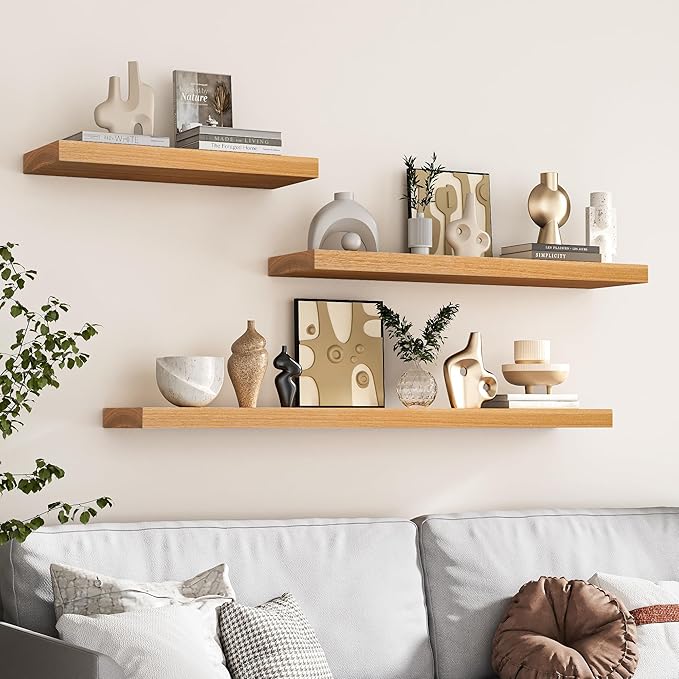 Marsmiles Floating Shelves for Wall 48 Inch | 48W x 8D Natural Ash Wood Floating Shelves Set of 1 | Rustic Wood Wall Shelves with Upgraded Heavy Duty Brackets - Natural