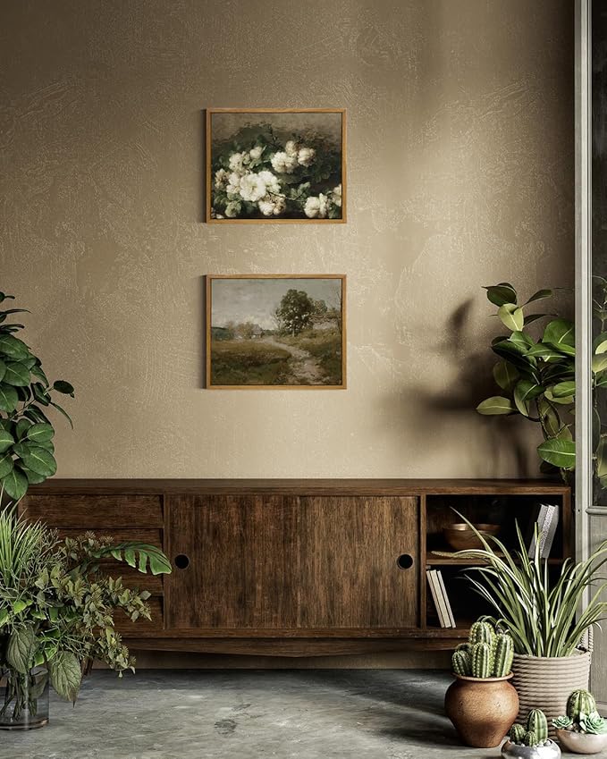 InSimSea Framed Canvas Wall Art Vintage Decor, Flower Prints Room Wall Decor, Botanical Prints Wall Art for Living Room Decorations, Rustic Artwork for Bathroom Bedroom, 9