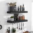 Fun Memories Floating Shelves - 16 Inch Rustic Black Wall Shelf - Wall Mounted Shelves for Wall Decor Storage - Wooden Shelves with Invisible Brackets for Living Room, Bedroom, Kitchen, 2 Pack