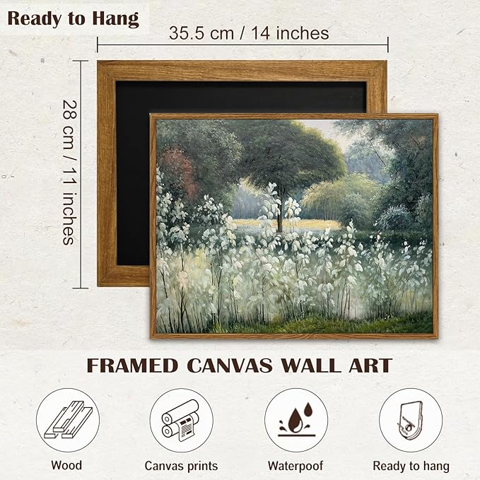 SHENIFY Vintage Landscape Framed Canvas Wall Art Forest Pond Classic Hallway Bathroom Office Decor - 11x14in Natural Framed