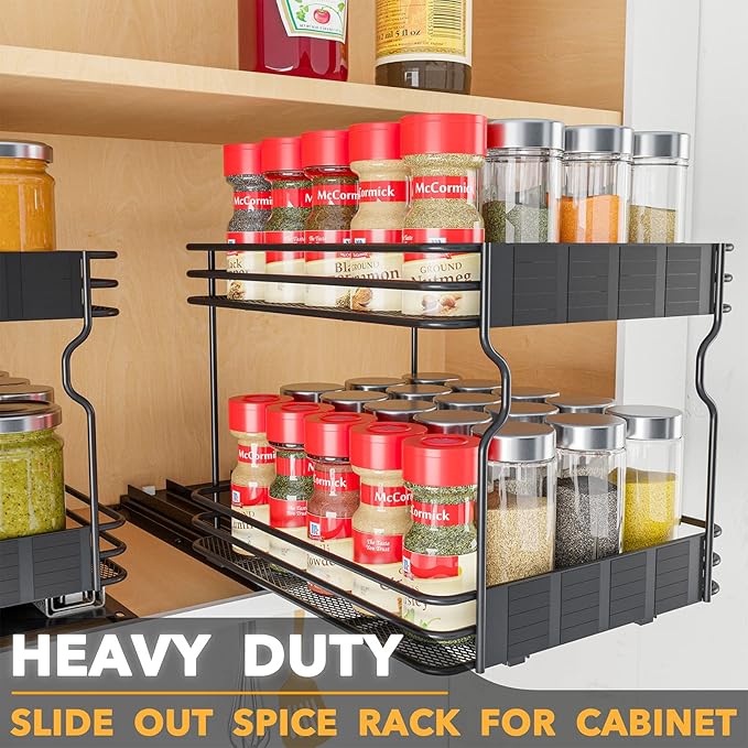 SpaceAid Pull Out Spice Rack Organizer for Cabinet, Heavy Duty Slide Out Seasoning Kitchen Organizer, Cabinet Organizer, with Labels, 8.5