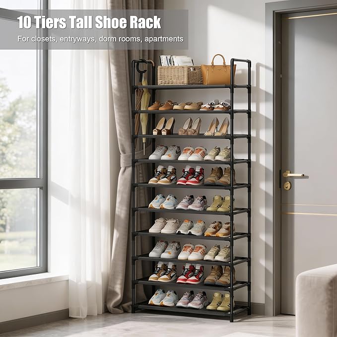 Shoe Rack, 10 Tier Shoe Storage Organizer Fit 30-35 Pairs Shoes,Metal Tall Shoe Shelf for Closet,Entryway,Garage,Bedroom,Cloakroom