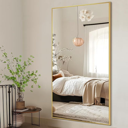 NicBex Oversized Full-Body Mirror, Large Full Length Mirror with Stand, 76"x35" Aluminum Alloy Frame Oversized Floor Mirror, Gold - Free Standing, Leaning Against Wall or Wall-Mounted