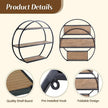 Industrial Style Semi-Circle Shaped Wall Shelves, 3 Tier Decorative Floating Ledge Shelves, Wall Mounted Metal Bracket Wooden Display Hanging Shelf