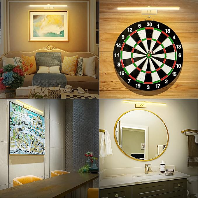 FUNCHDAY Picture Light,Battery Art Lights for Wall,Wireless Remote Painting Light with Timer and Dimmable,13”Metal Display Lighting for Artwork,Portrait,Gallery(Gold)