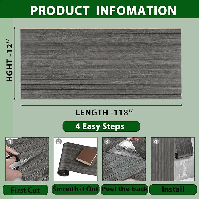 ReWallpaper Peel and Stick Charcoal Black Acoustic Panels Sound Absorbing Slat Wall Paneling Self Adhesive Faux Wood Wall Panels Waterproof Decorative Covering for Bedroom Door Office DIY 12in x 10ft