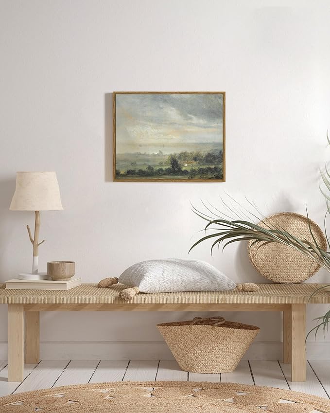 SHENIFY 11x14in Retro Rustic Village Framed Canvas Wall Art Vintage Prints Modern Kitchen Bathroom Office Decor - Natural Framed