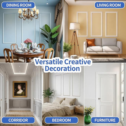 KESHWELL Premade Wall Panels,6 Frame Wall Panels for Interior Wall Decor,Accent Molding Kit,Pre-Cut Wainscoting Panels,Wall Molding Trim for Home Bedroom Livingroom Decor (6 Set,54 x 24'',24x24'')