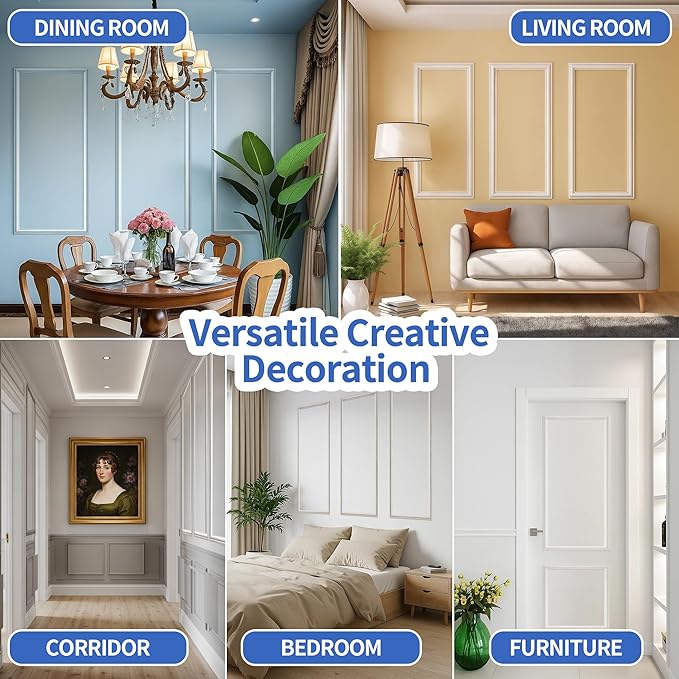 KESHWELL Premade Wall Panels,6 Frame Wall Panels for Interior Wall Decor,Accent Molding Kit,Pre-Cut Wainscoting Panels,Wall Molding Trim for Home Bedroom Livingroom Decor (6 Set,54 x 24'',24x24'')