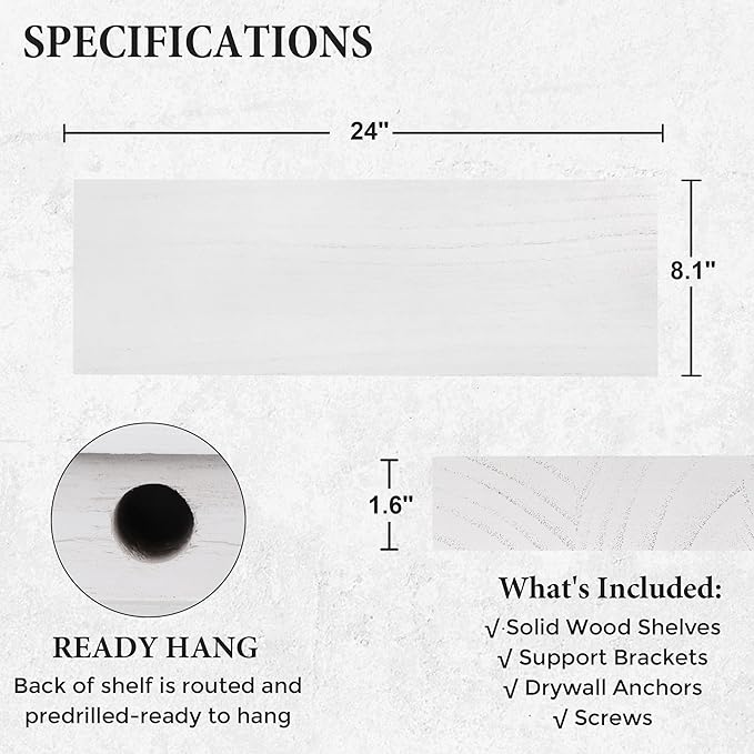 Axeman Floating Shelves, 2 Pack 8 Inch Deep Rustic Solid Wood Wall Shelves for Storage, Wall Mounted Display Shelving with Invisible Heavy-Duty Metal Bracket, 24