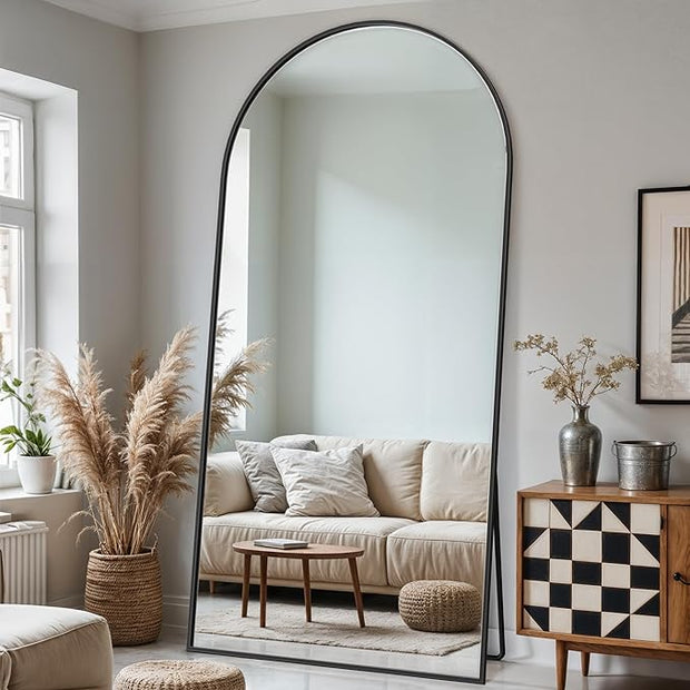 Full Length Mirror, 78" x 38" Arched Full Body Mirror Large Standing Floor Mirrors, Mirrors for Bedroom, Bathroom, Living Room Standing or Wall Leaning, Black
