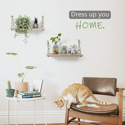 MITIME Leaf Rope Hanging Floating Shelves, Wall Swing Storage Shelf for Home Decor.17, 2-Pack (Light Color)
