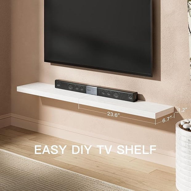 AMADA HOMEFURNISHING Floating Shelves Wall Mounted, 24 x 7 Inch Wall Shelves for Bathroom, Bedroom, Living Room, White Shelves Set of 2