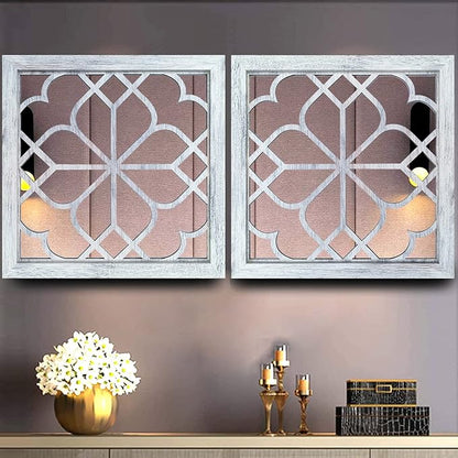 Wocred 2 PCS Square Wall Mirror,Gorgeous Rustic Farmhouse Accent Mirror,Rustic White Color Entry Mirror for Bathroom Renovation,Bedrooms,Living Rooms and More(16”x16”)