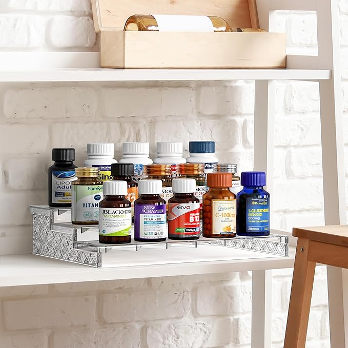 Simple Houseware 3 Tier Spice Shelf For Countertop Cabinet Storage Organizer, Clear