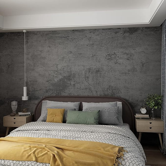16"×1181" Extra Thick Large Size Blue Grey Concrete Wallpaper Peel and Stick Waterproof Dark Blue Gray Concrete Cement Contact Paper Vinyl Industrial Textured Sticker for Bedroom Bathroom Gym