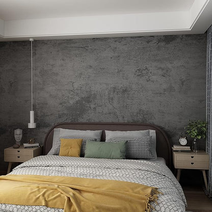 16"×708" Large Size Thick Big Roll Faux Dark Blue Grey Concrete Wallpaper Peel and Stick Waterproof Gray Concrete Contact Paper Vinyl 3d Adhesive Cement Tile Sticker for Bedroom Store Gym Walls