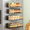 SONGMICS Magnetic Spice Rack for Refrigerator, 4 Pack, 2 Large and 2 Small Kitchen Magnetic Shelves for Washing Machine, Spice Organizers, No Drilling Needed, Ink Black and Light Bamboo UKCS062BH01