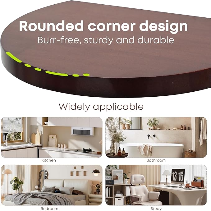 Small Wood Floating Shelves (4-Pack, 8-inch Diameter) - Round Sturdy Invisible Wall Mount Display for Small Plants,Toys,Bathroom,Living Room Storage & Modern Rustic Décor (Dark Walnut)