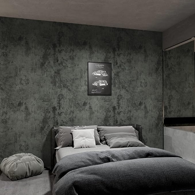 VaryPaper Large Size 32''x354'' Industrial Concrete Peel and Stick Wallpaper Modern Dark Grey Concrete Look Contact Paper Self Adhesive Cement Wall Mural for Bedroom Bathroom Kitchen Countertops Table