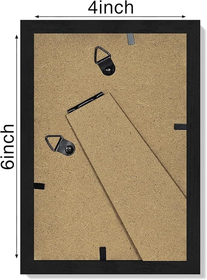 Vittanly 4x6 Picture Frame Set of 4, Display Pictures 3.5x5 with Mat or 4x6 without Mat, Engineered Wood with Shatter Resistant Plexiglass, Small Photo Frames for Wall or Tabletop Display, Black