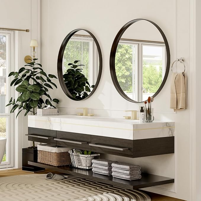 30 Inch Round Bathroom Mirror - Wall Mounted Circle Mirror with Metal Frame, Modern Mirror Suitable for Bathroom, Vanity, Entryway, Living Room, Wall Decor,Black