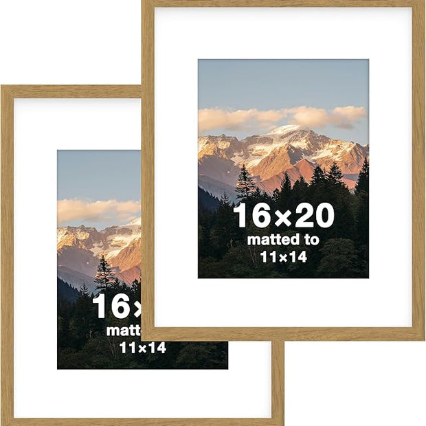 FrameWorks 2-Pack, 16x20 Matted to 11x14 Picture Frame, Golden Oak – Classic Wooden Photo Frame with Tempered Glass, Modern Matte Finish for Prints, Posters, Certificates & Wall Decor – Gallery-Ready