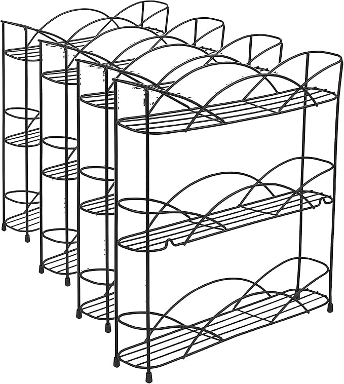 Spectrum Diversified 3-Tier Spice Rack Shelf Organizer for Kitchen Countertop, Pantry, Bathroom, or Closet with Optional Wall Mount, Black (Pack of 4)