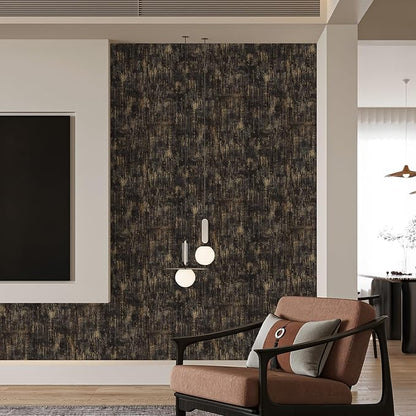 JiffDiff Vintage Metallic Peel and Stick Wallpaper Self Adhesive Industrial Metallic Concrete Wall Paper Modern Stick on Wallpaper Contatt Paper(17.3" x 800" Black Gold)