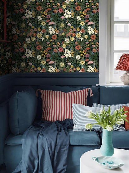 Peel and Stick Wallpaper Boho Wall Paper Removable Green Floral Contact Paper for Bedroom, Bathroom, Kitchen 17.3“ x 236.3”