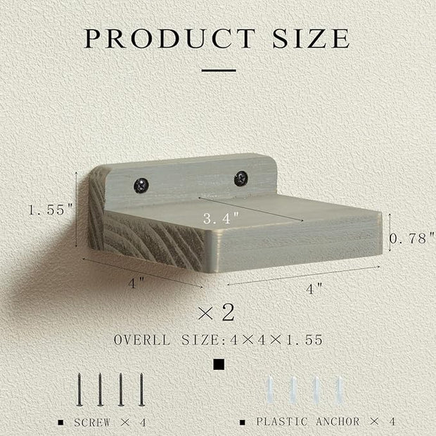 Freezing point Small Floating Shelf for Wall Set of 2 Natural Wood 4Inch Mini Wall Shelves Decor Plant Display Mounted Kitchen Bathroom Bedroom Corner Decorative Storage Tiny Stand New Grey