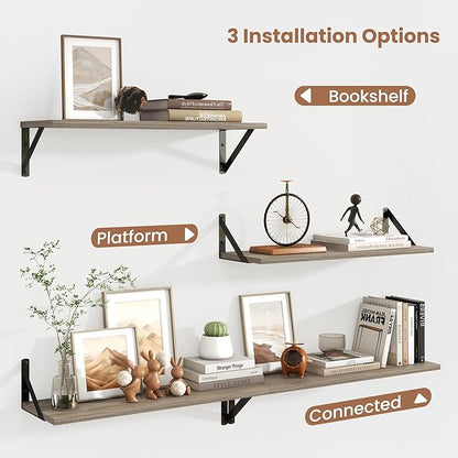 Axeman Floating Shelves for Wall 24 Inch | 24W x 8D Rustic Grey Floating Shelves Set of 2 | 8 Inch Deep Wall Shelves for Bathroom Kitchen Living Room | Bookshelf Display Shelves