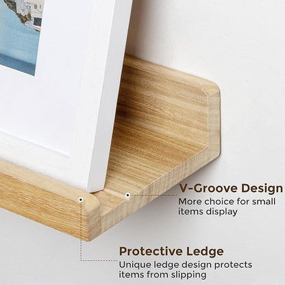 RICHFOCUS Floating Shelves for Wall, 55 inch Solid Wood Picture Ledge Shelf for Wall Storage, Nursery Book Shelves with Lip for Living Room Bathroom Bedroom Kitchen, Set of 3, Natural