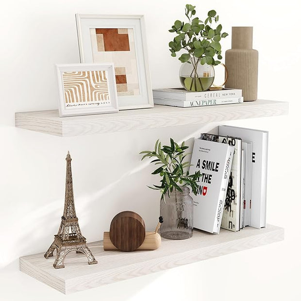 Fun Memories Floating Shelves 24 Inch Long, 9.3 Inch Deep Floating Shelf for Lving Room, Bedoom, Kitchen, Deep Wall Shelves for Bathroom, 2 Pack Storage Display Shelf for Books, Decors, Brich