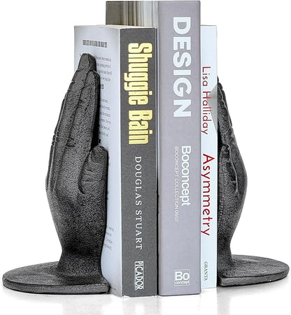 Ambipolar Hands Style Decorative Bookends - Antique Black Cast Iron Decorative Accent for Home Decor, Bookshelf, Living Room Decor, Decorative Bookends for Heavy Books