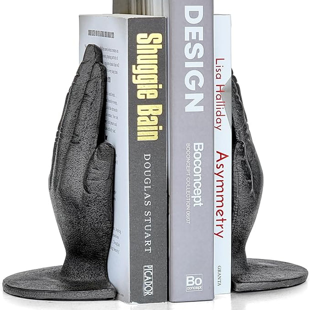 Ambipolar Hands Style Decorative Bookends - Antique Black Cast Iron Decorative Accent for Home Decor, Bookshelf, Living Room Decor, Decorative Bookends for Heavy Books
