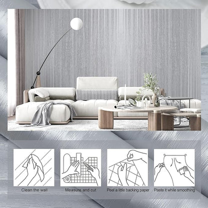 wishFIRE Silver Textured Peel and Stick Wallpaper 15.7"×394" Contact Paper Wood Look Wall Paper Self Adhesive Waterproof Vinyl Wallpaper for Bedroom Kitchen Cabinets Countertop