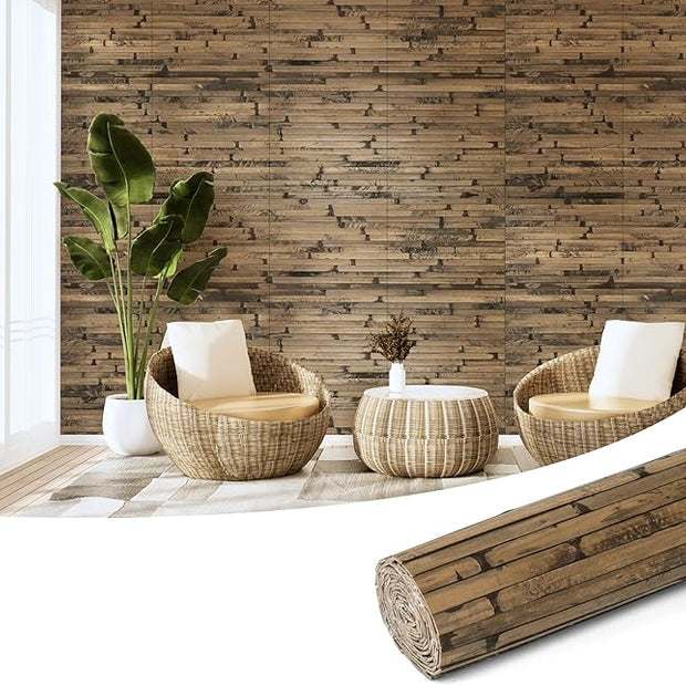 Art3d Natural Bamboo Wall Panel for Interior Wall Decor, Renewable Pole Wrap Wainscoting Paneling for Wall Ceiling Furniture Cabinet Office, 12 x 96 Inch - Dark Burned