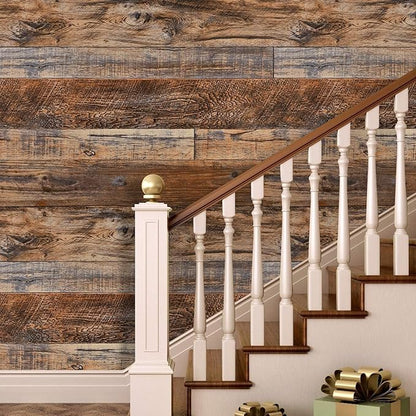 WENMER 23.6" x 394" Brown Wood Peel and Stick Wallpaper Shiplap Self Adhesive Wall Paper Wood Plank Wallpaper for Cabinet Countertop Shelf Drawer Wall Door