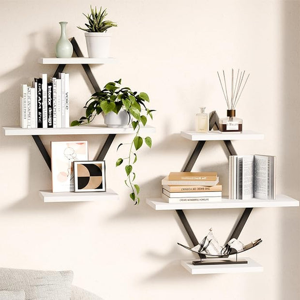 Floating Shelves, Wall Shelf Set of 2, Wall Mounted Shelves, 3-Tier Hanging Wall Shelves for Bathroom, Living Room, Bedroom, Kitchen, Office (White)