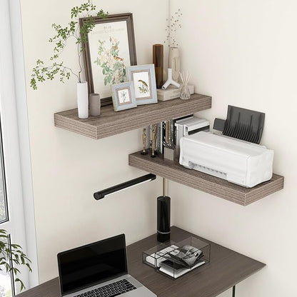 30 Inch Floating Shelves | 12 Inch Deep Grey Floating Shelves Set of 2 | 30" W x 12" D Rustic Wood Shelves for Wall | Deep Grey Shelves for Living Room Bathroom Laundry Room Kitchen