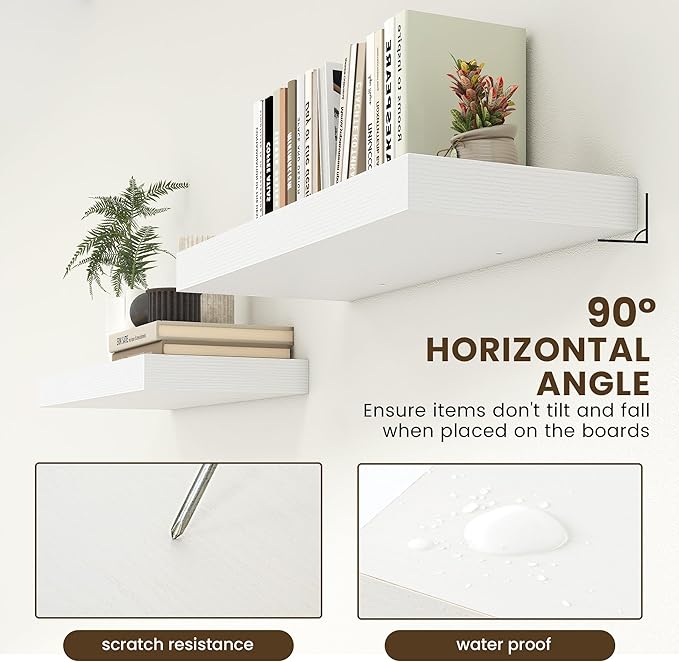 30 Inch Floating Shelves | 12 Inch Deep White Floating Shelves Set of 2 | 30
