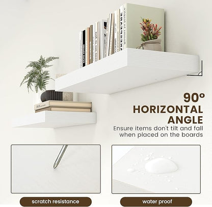 30 Inch Floating Shelves | 12 Inch Deep White Floating Shelves Set of 2 | 30" W x 12" D Rustic Wood Shelves for Wall | Deep White Shelves for Living Room Bathroom Laundry Room Kitchen