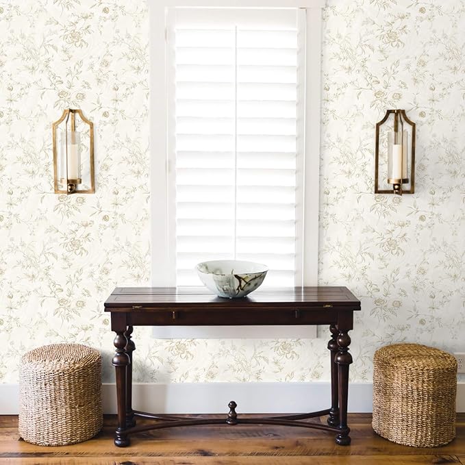 Ismoon Floral Wallpaper Peel and Stick Vintage Beige Stick on Wall Paper French Textured Contact Paper for Cabinet Removable Self Adhesive Wallpaper Vinyl Roll Shelf Deco, 17.3x196in