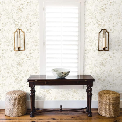 Ismoon Floral Peel and Stick Wallpaper Vintage Beige Stick on Wall Paper French Textured Contact Paper for Cabinet Removable Self Adhesive Wallpaper Vinyl Roll Shelf Decro, 17.3x393in